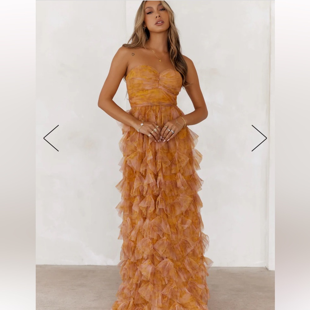Hello Molly | FESTIVAL OF YOU STRAPLESS TULLE MAXI DRESS MUSTARD
